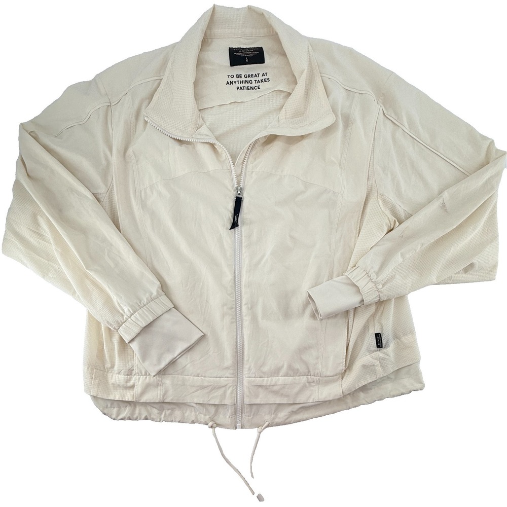 Athleta Allyson Felix Womens Jacket Large Cream Lightweight‎ Zip Windbreaker